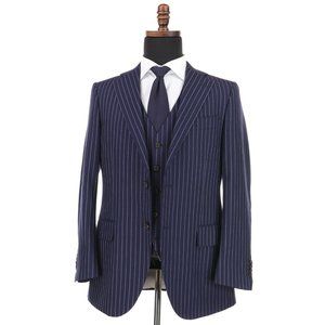 Suitsupply Lazio 3 Piece Wool Suit Size 40R Navy Blue w/Gray Stripes